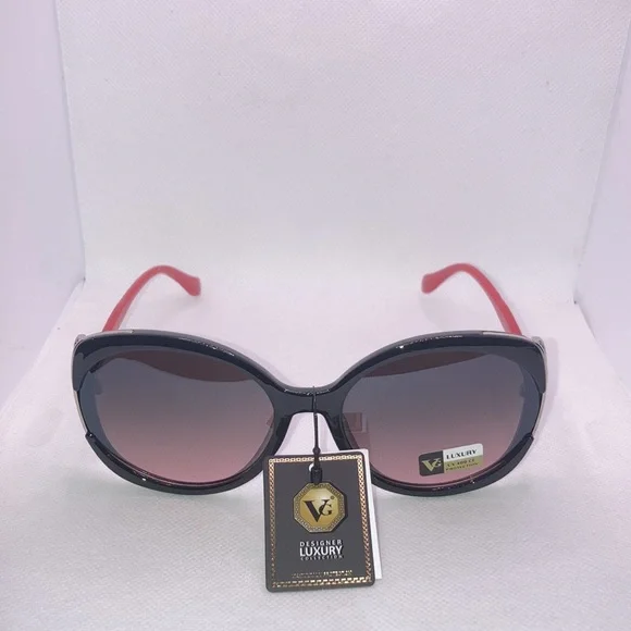 VG Designer Black Red Frame Bling Sunglasses - Picture 2 of 4
